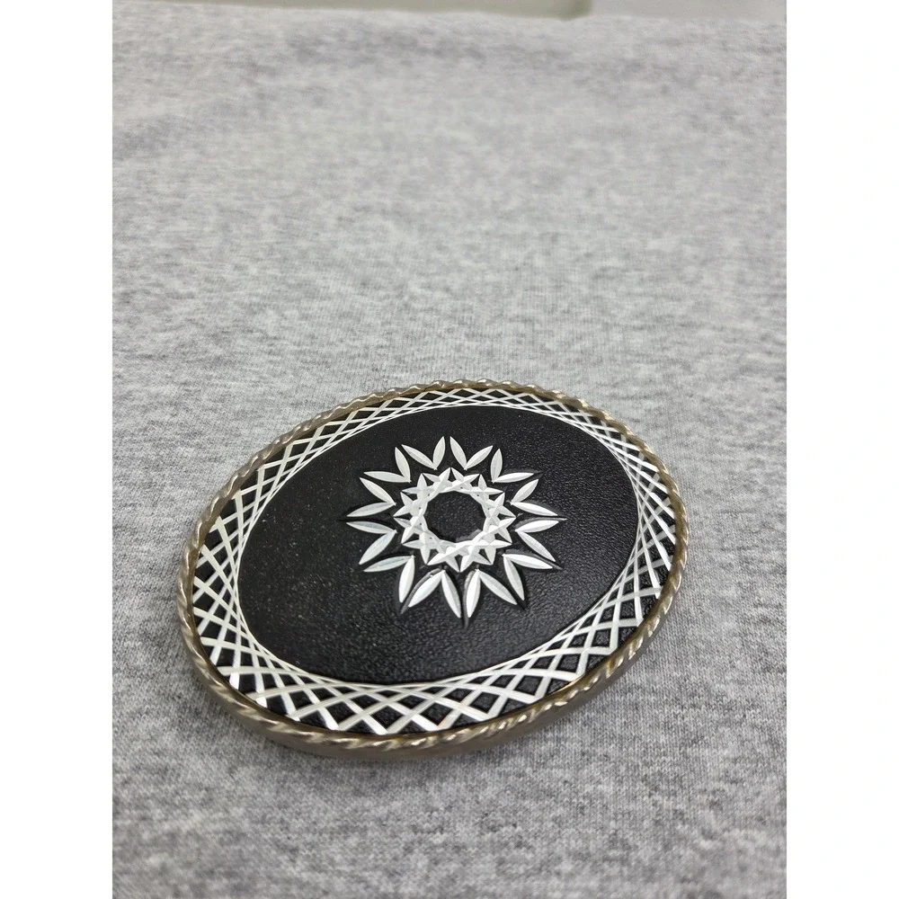 Vintage Rockmount Diamond Cut Black Silver Starburst Belt Buckle